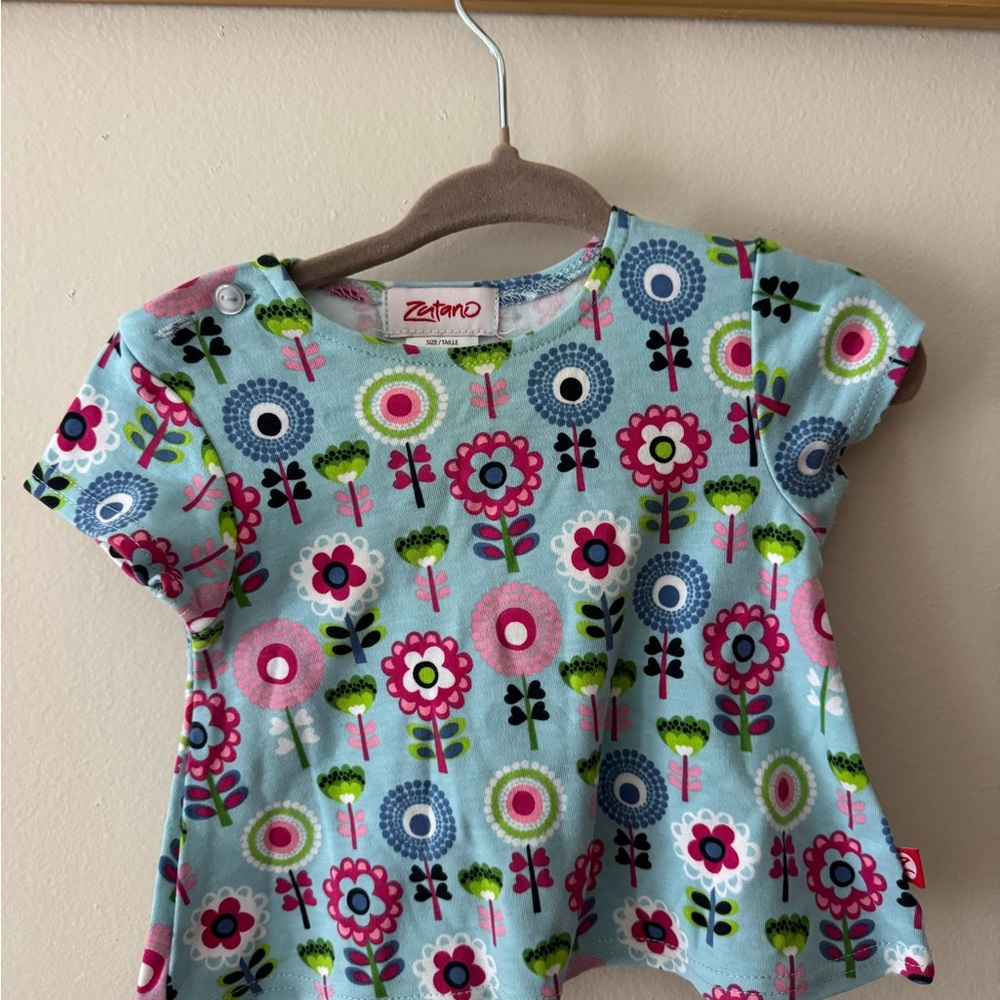 Zutano Kids Floral Tee - Blue, Pink, and Green